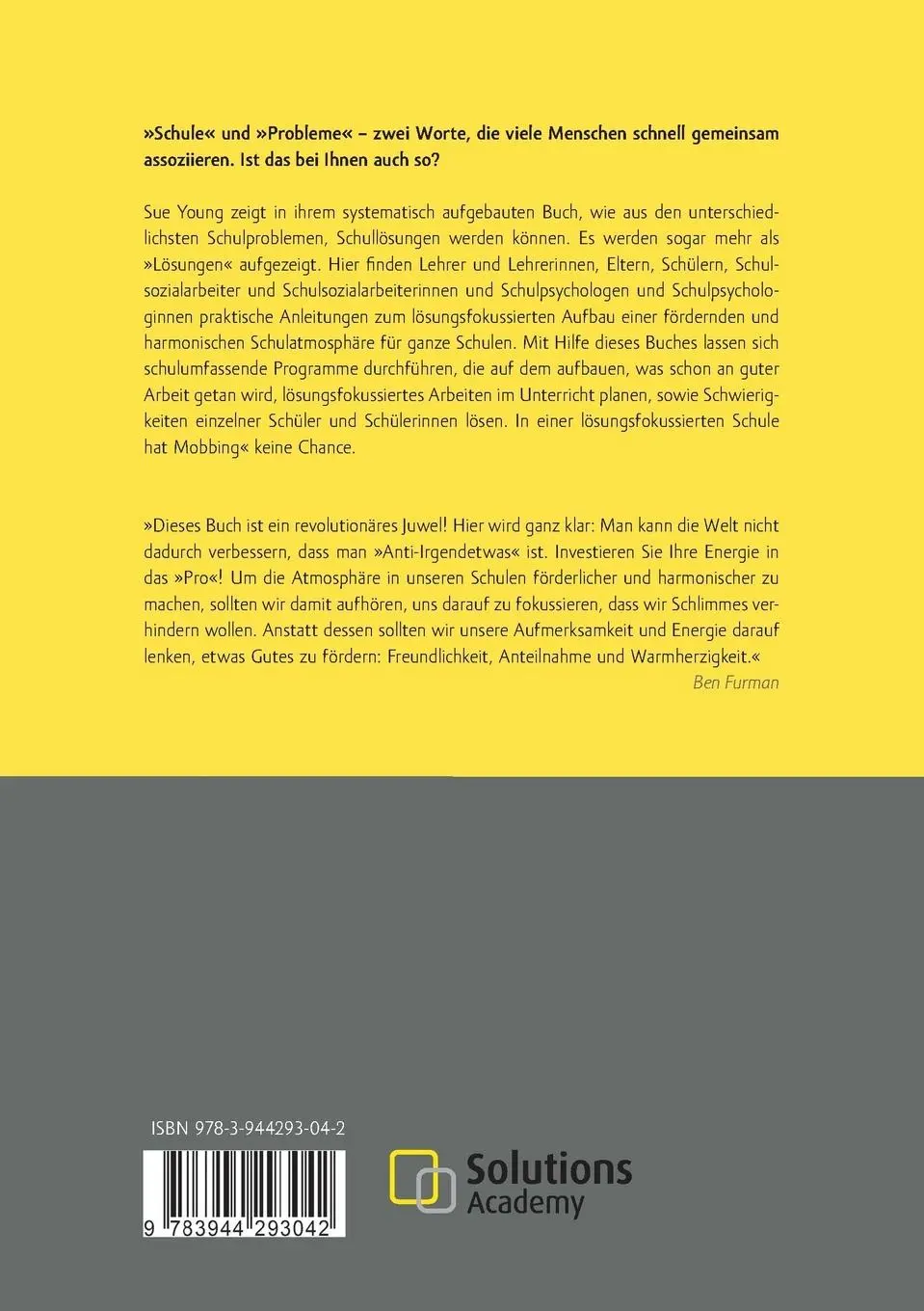 Rückseite: 9783944293042 | Lösungsfokussierte Schule: Jenseits von Anti-Mobbing | Sue Young