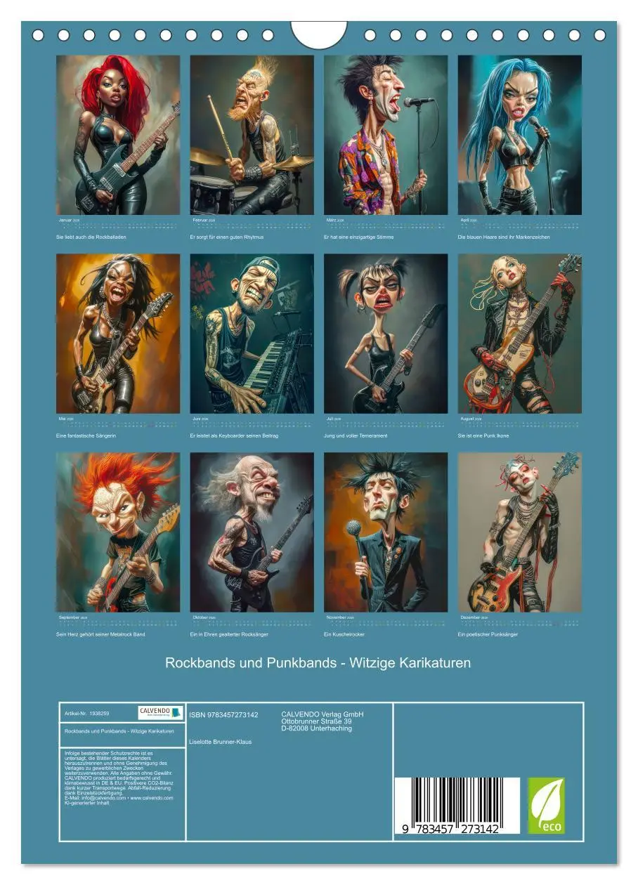 Bild: 9783457273142 | Rockbands und Punkbands - Witzige Karikaturen (Wandkalender 2026...