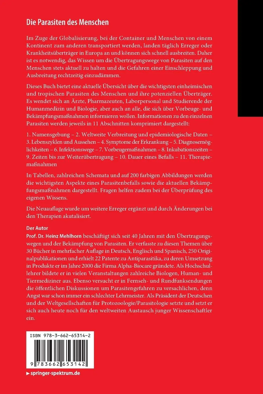 Rückseite: 9783662653142 | Die Parasiten des Menschen | Em Heinz Mehlhorn | Taschenbuch | XII