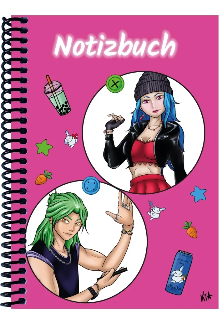 A 5 Notizbuch Manga Quinn und Enora, pink, liniert