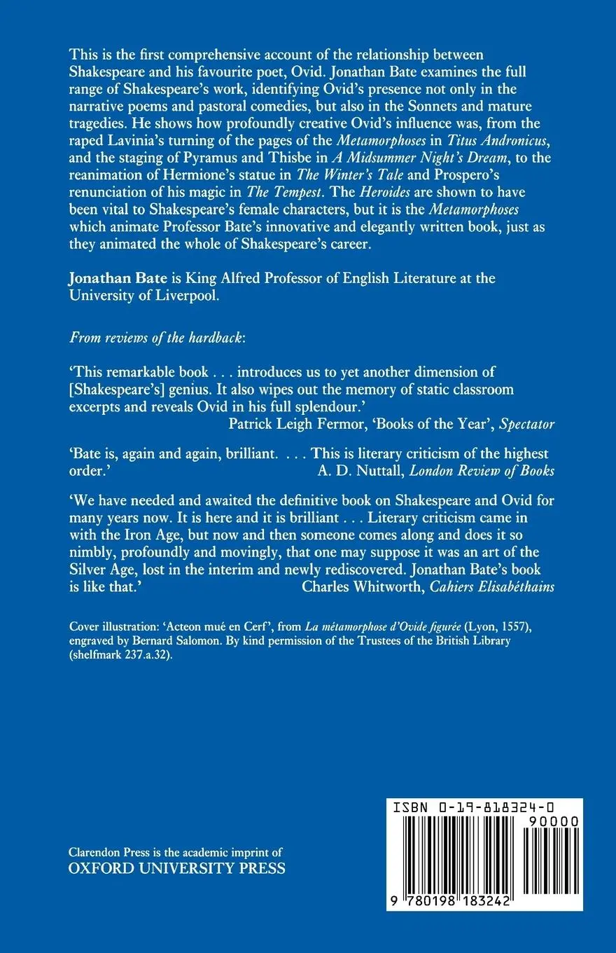 Rückseite: 9780198183242 | Shakespeare and Ovid | Jonathan Bate | Taschenbuch | Englisch | 1994