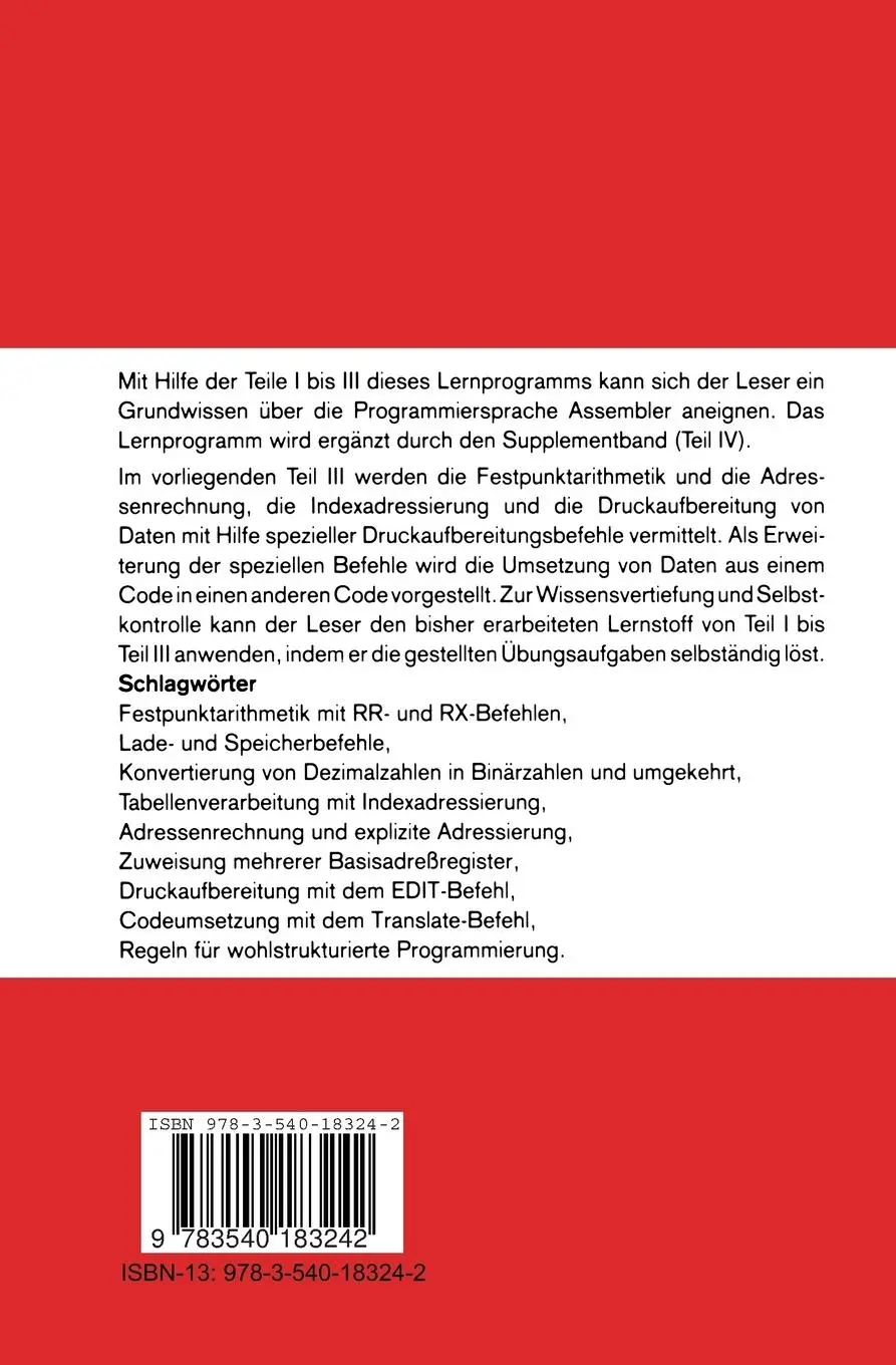 Rückseite: 9783540183242 | Assembler III | Ein Lernprogramm | Rainer Alletsee (u. a.) | Buch