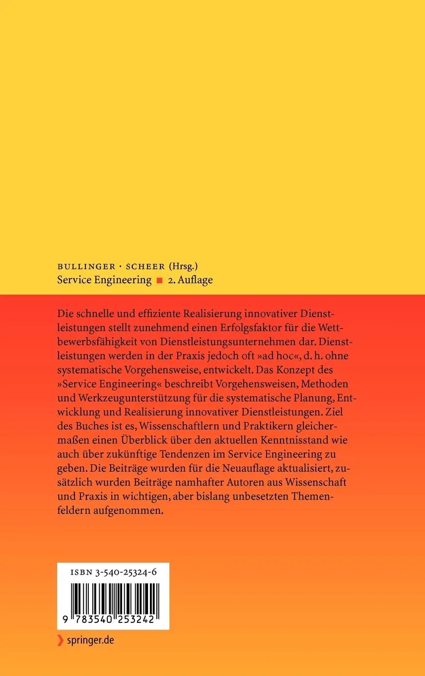 Rückseite: 9783540253242 | Service Engineering | Hans-Jörg Bullinger (u. a.) | Buch | xii | 2005