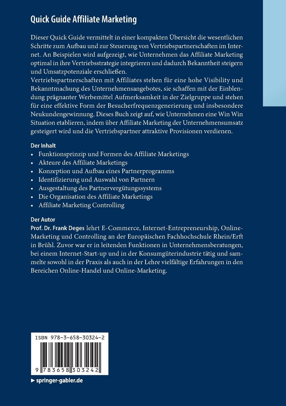 Rückseite: 9783658303242 | Quick Guide Affiliate Marketing | Frank Deges | Taschenbuch | viii