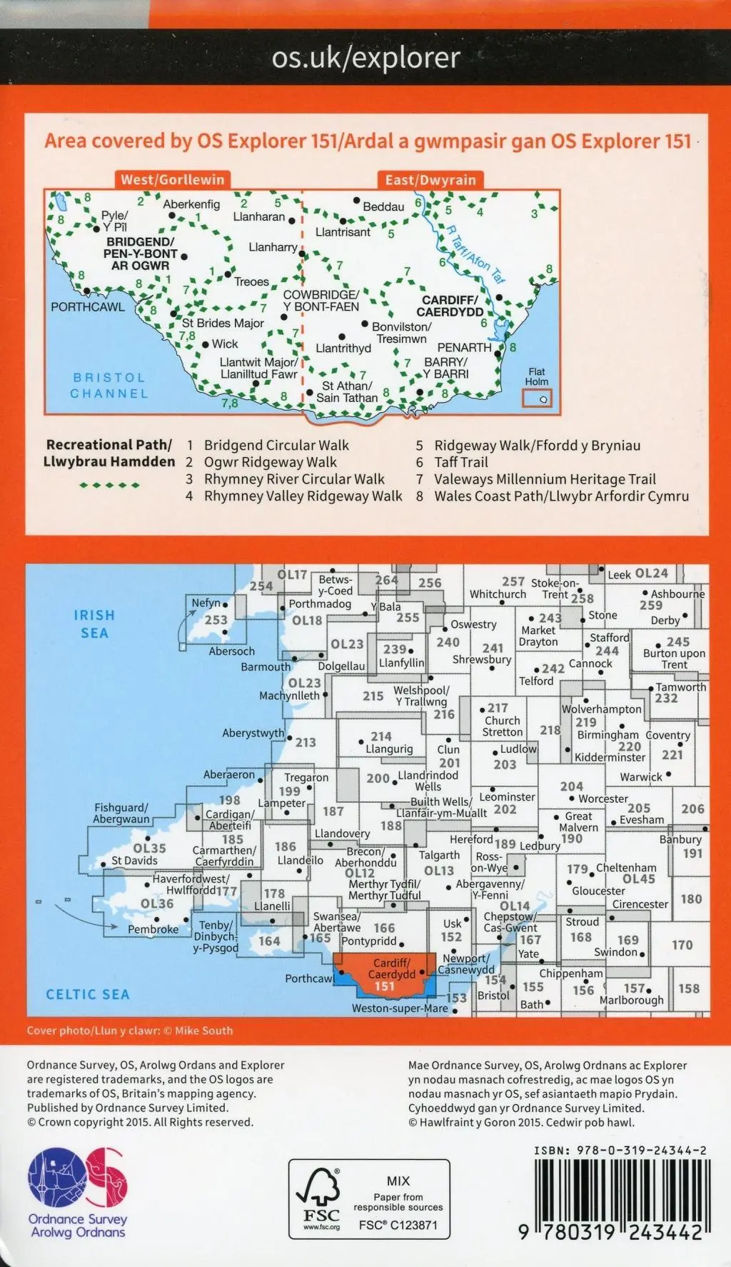 Bild: 9780319243442 | Cardiff and Bridgend/Caerdydd a Phen-y-Bont Ar Ogwr | Ordnance Survey
