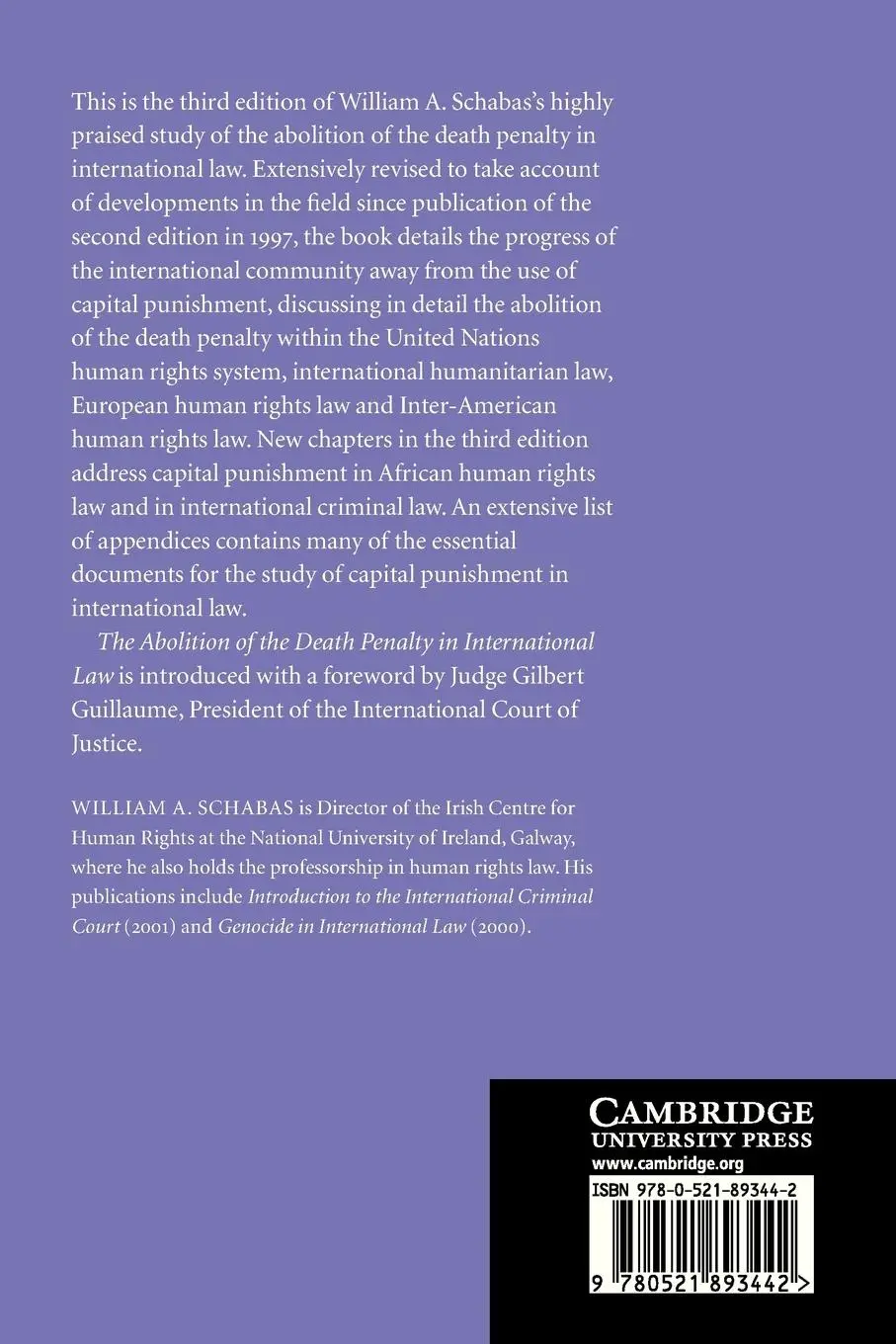 Rückseite: 9780521893442 | The Abolition of the Death Penalty in International Law | Schabas