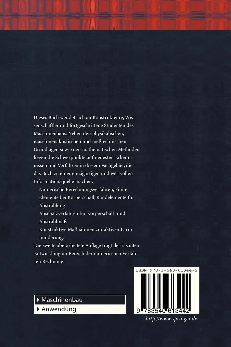 Rückseite: 9783540613442 | Maschinenakustik | Grundlagen, Meßtechnik, Berechnung, Beeinflussung