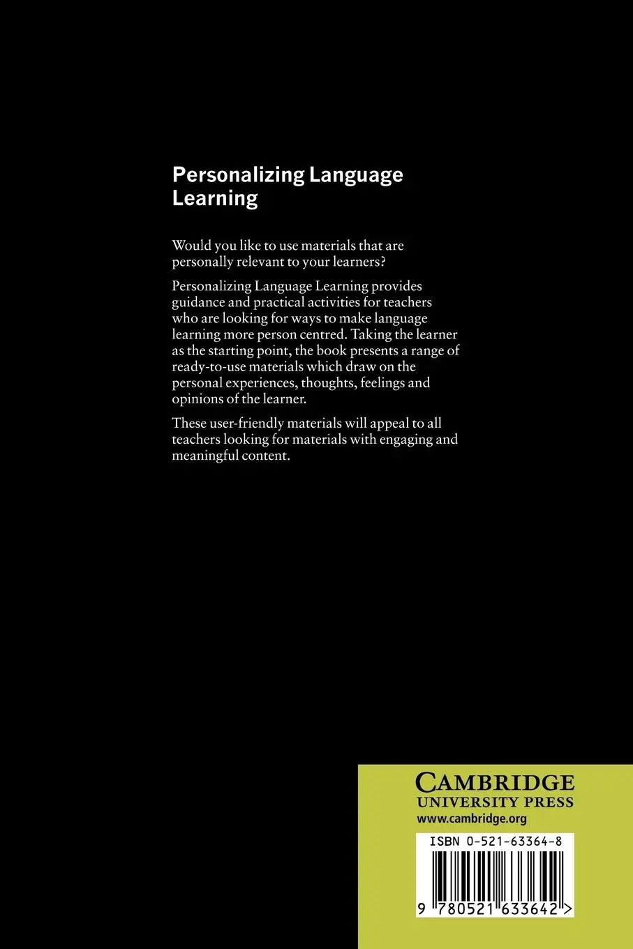 Rückseite: 9780521633642 | Personalizing Language Learning | Griff Griffiths (u. a.) | Buch