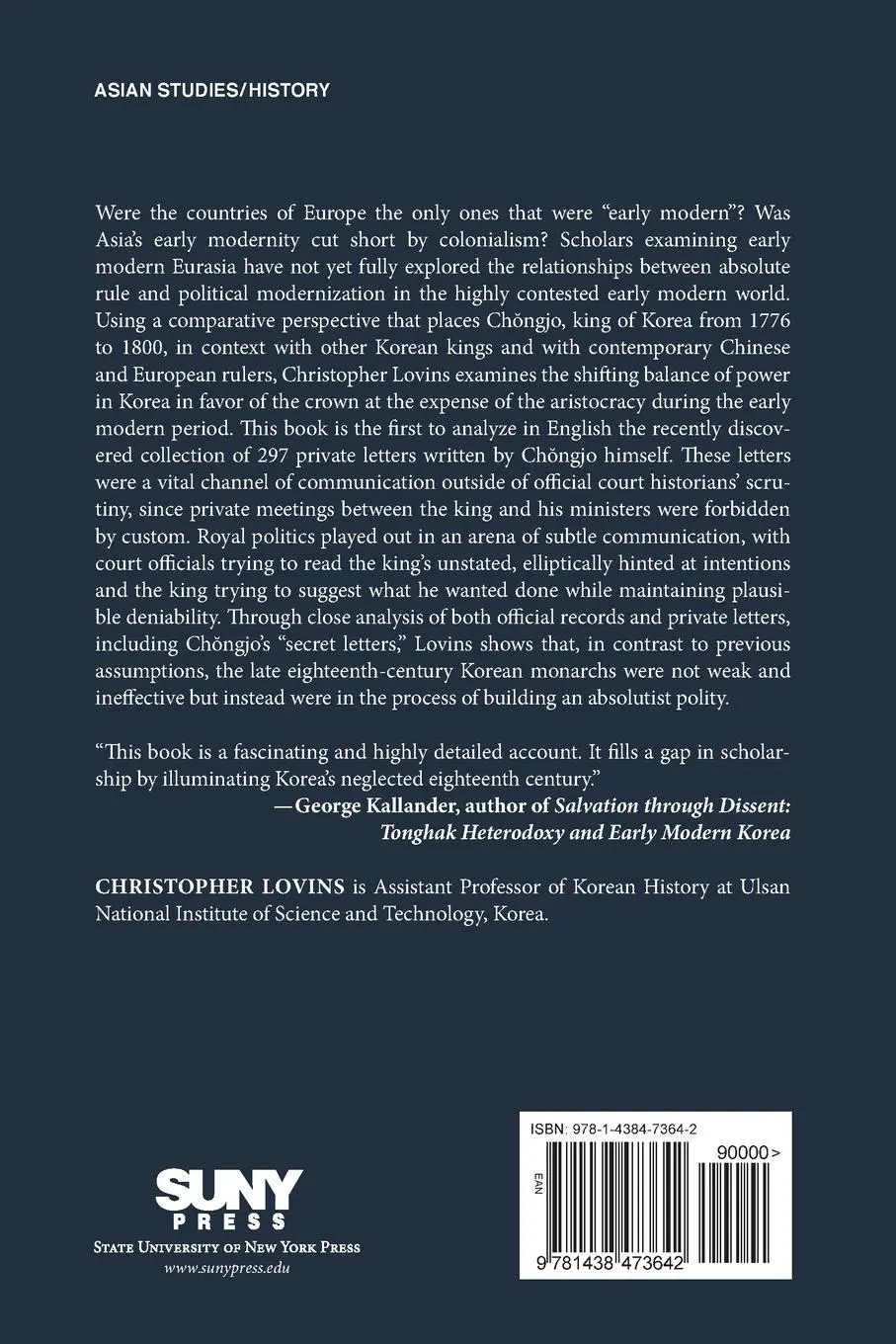 Rückseite: 9781438473642 | King Ch¿ngjo, an Enlightened Despot in Early Modern Korea | Lovins