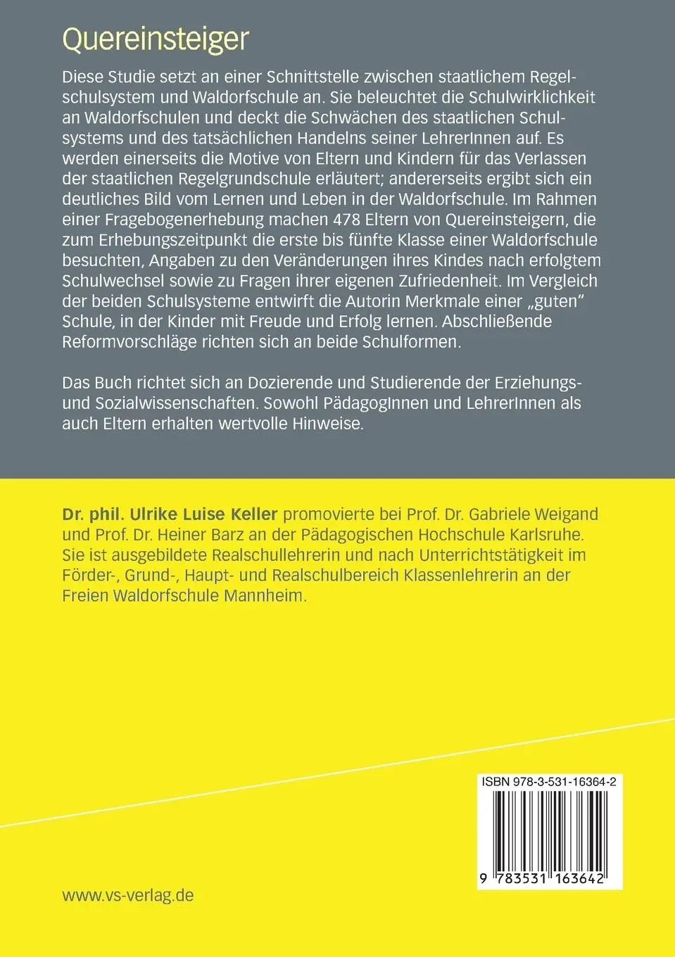 Rückseite: 9783531163642 | Quereinsteiger | Ulrike Luise Keller | Taschenbuch | xv | Deutsch