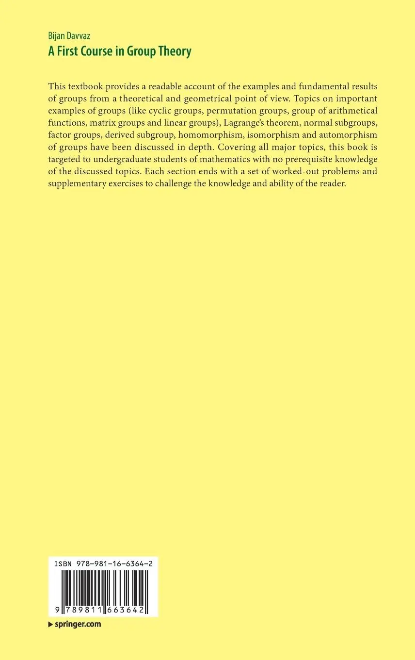 Rückseite: 9789811663642 | A First Course in Group Theory | Bijan Davvaz | Buch | xv | Englisch