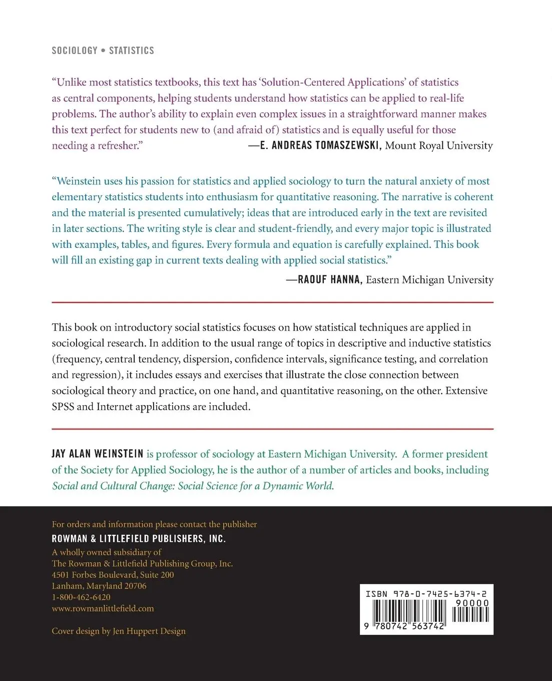 Rückseite: 9780742563742 | Applying Social Statistics | Jay Alan Weinstein | Taschenbuch | 2010