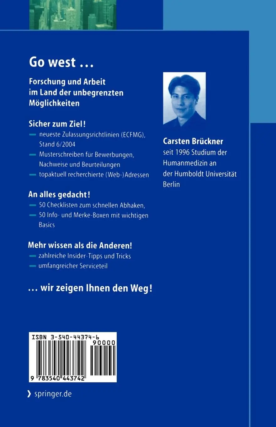 Rückseite: 9783540443742 | Medizin in den USA | Erfolgreich studieren und arbeiten | Brückner | x