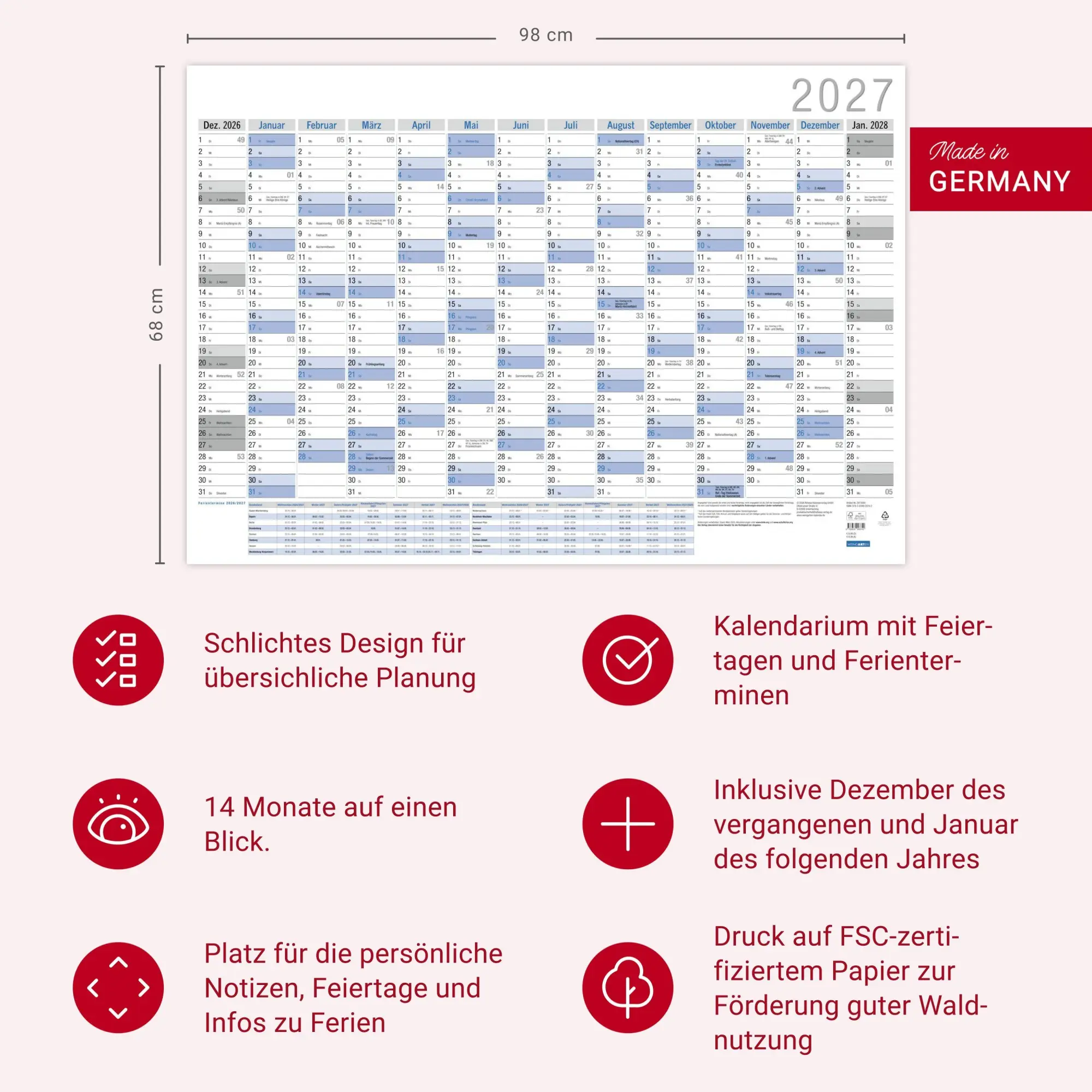 Bild: 9783839903742 | Wandplaner Neutral 2027 | Kalender | 1 S. | Deutsch | 2027
