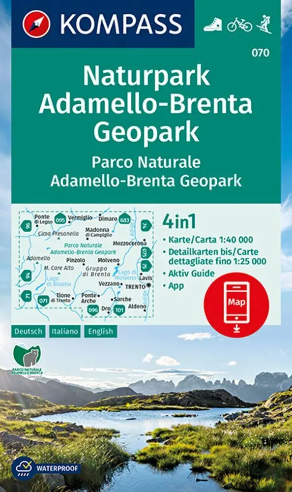 Cover: 9783990443842 | KOMPASS Wanderkarte 070 Naturpark Adamello-Brenta Geopark, Parco...