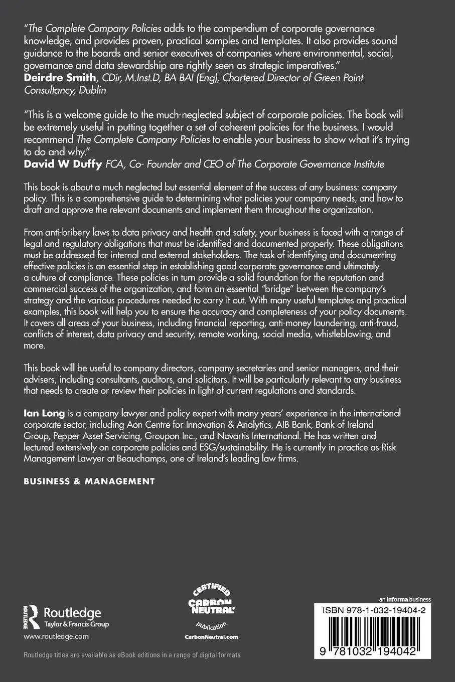 Rückseite: 9781032194042 | The Complete Company Policies | Documents and Guidance | Ian Long