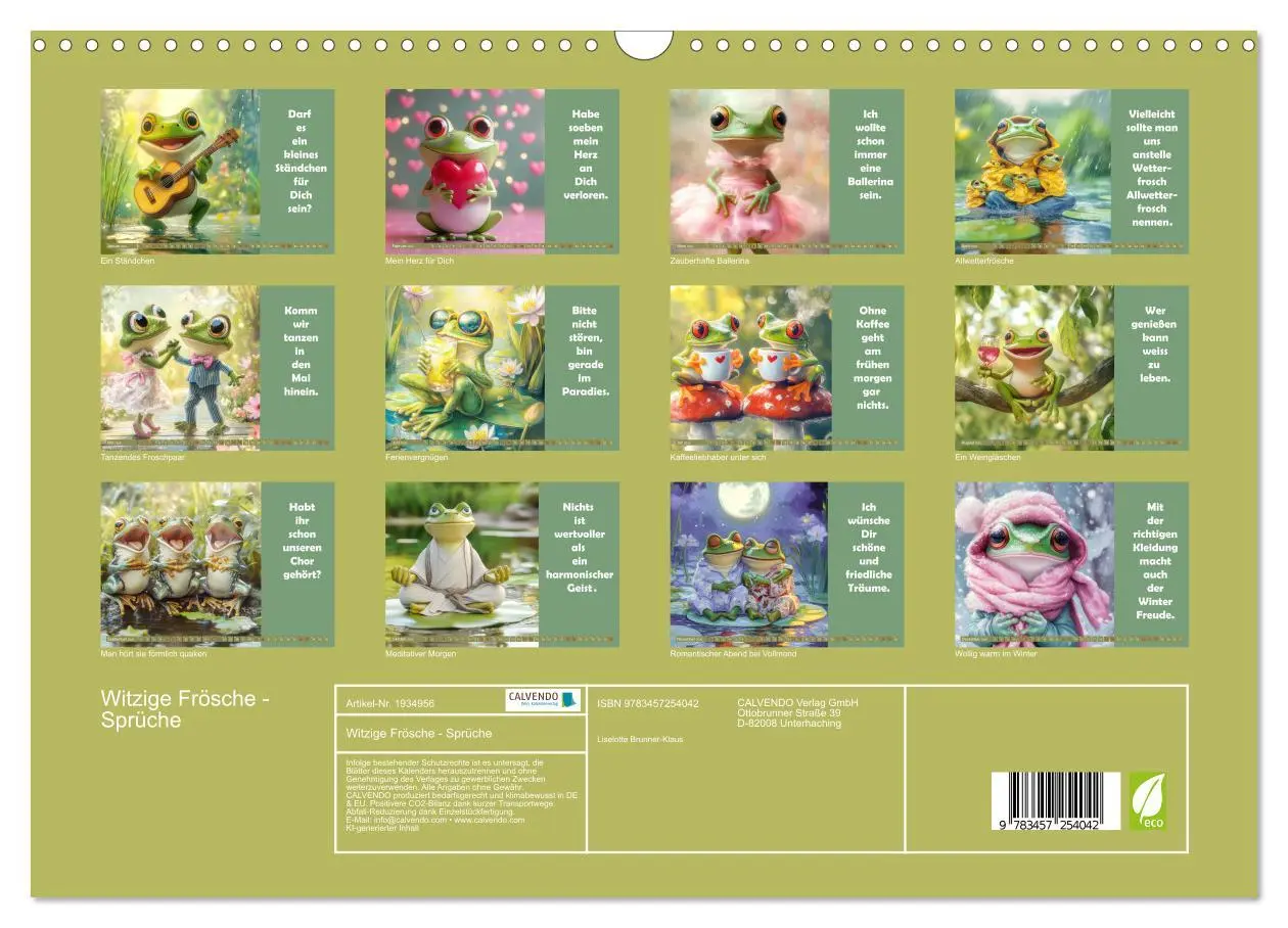 Bild: 9783457254042 | Witzige Frösche - Sprüche (Wandkalender 2026 DIN A3 quer), CALVENDO...