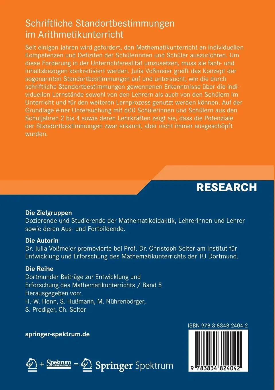 Rückseite: 9783834824042 | Schriftliche Standortbestimmungen im Arithmetikunterricht | Voßmeier