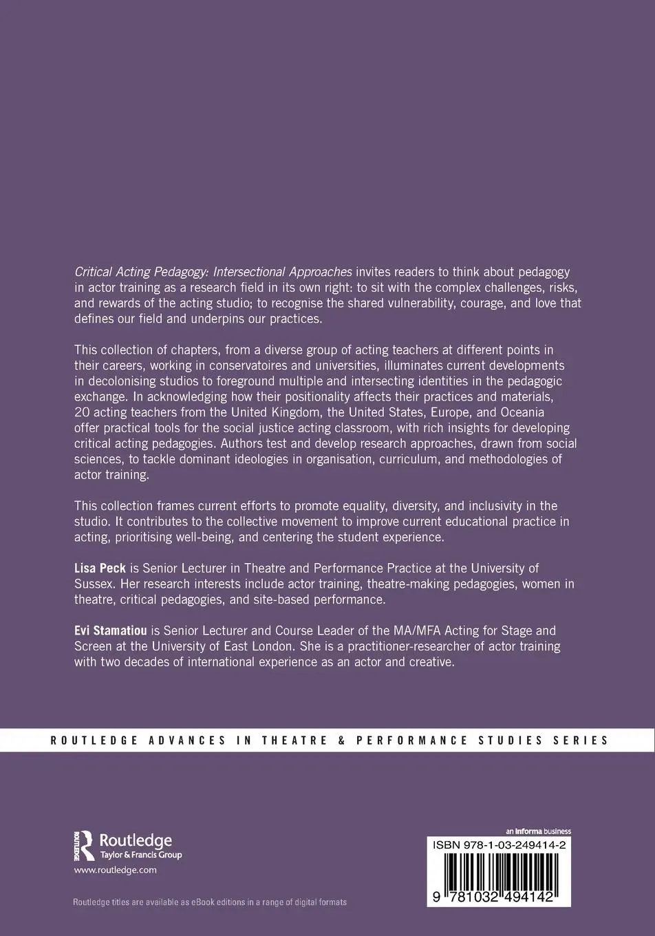 Rückseite: 9781032494142 | Critical Acting Pedagogy | Intersectional Approaches | Peck (u. a.)