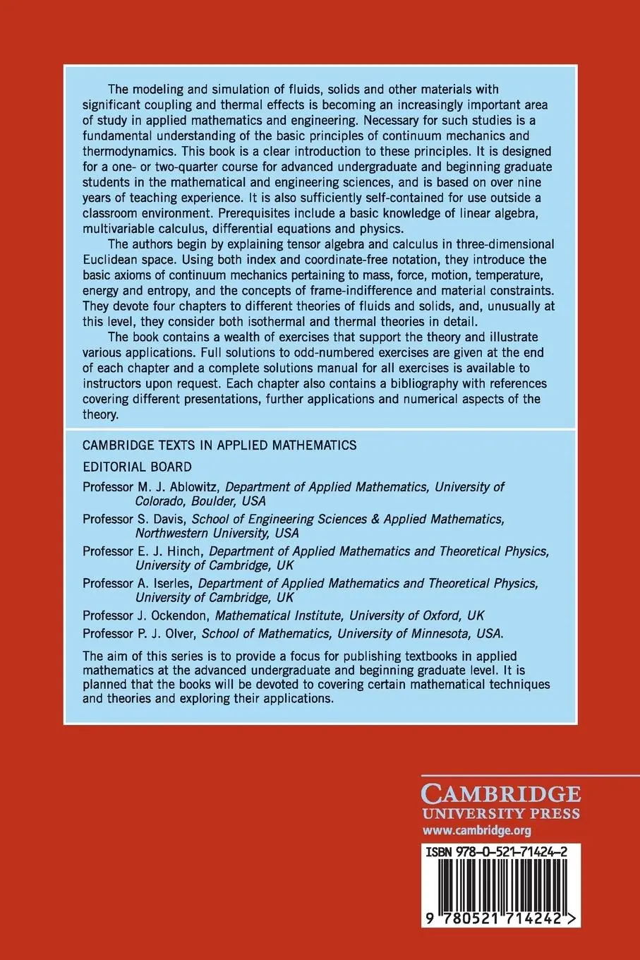Rückseite: 9780521714242 | A First Course in Continuum Mechanics | Oscar Gonzalez (u. a.) | Buch