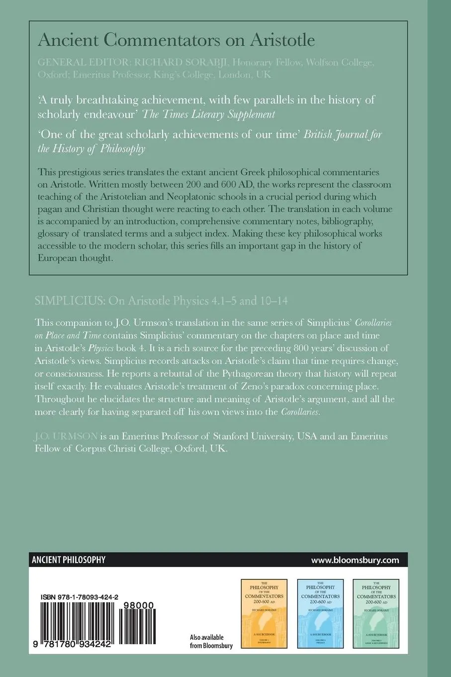 Rückseite: 9781780934242 | Simplicius | On Aristotle Physics 4.1-5 and 10-14 | J. O. Urmson