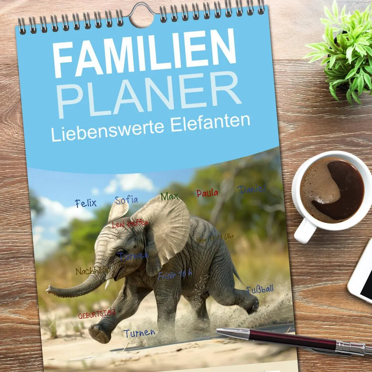 Bild: 9783516494242 | Familienplaner 2026 - Liebenswerte Elefanten mit 5 Spalten...