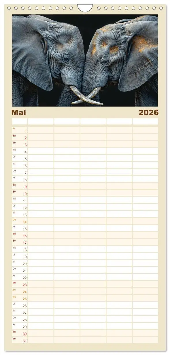 Bild: 9783516494242 | Familienplaner 2026 - Liebenswerte Elefanten mit 5 Spalten...
