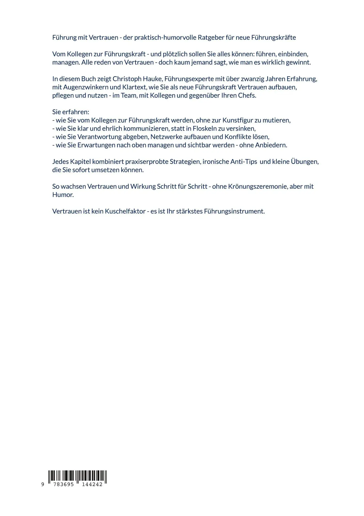 Rückseite: 9783695144242 | Führung mit Vertrauen | Christoph Hauke | Buch | 66 S. | Deutsch
