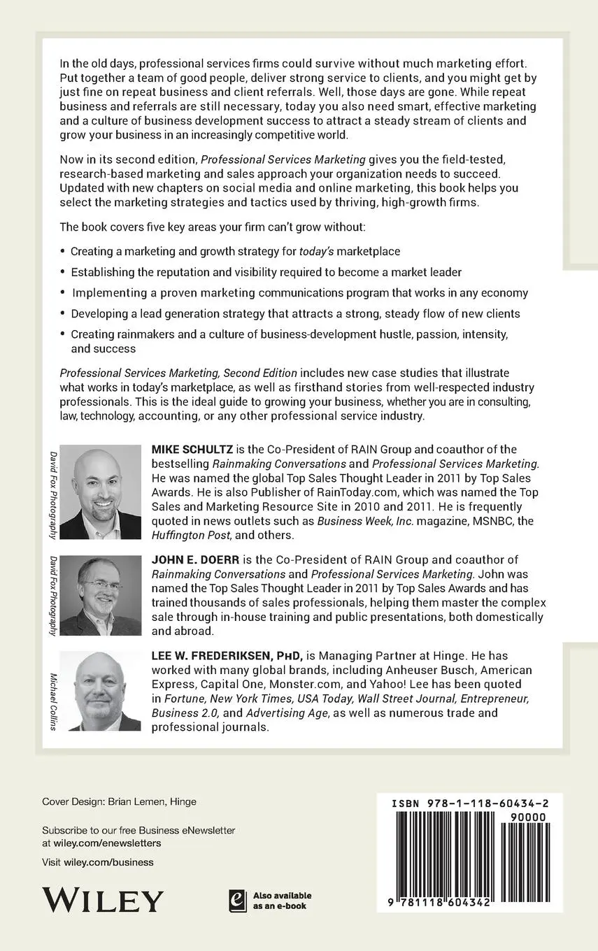 Rückseite: 9781118604342 | Professional Services Marketing | Mike Schultz (u. a.) | Buch | 368 S.