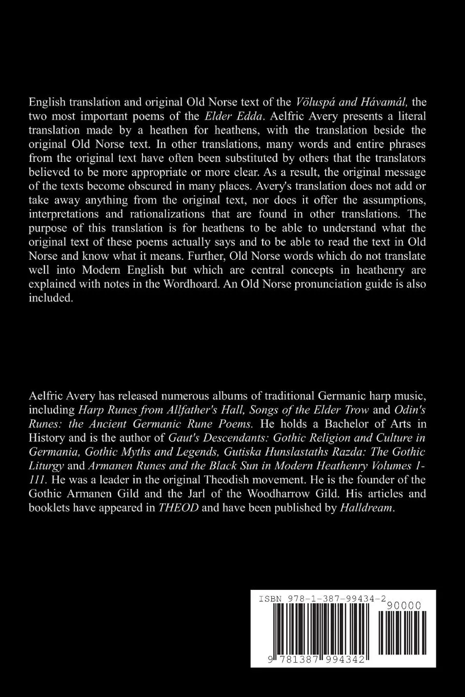 Rückseite: 9781387994342 | Völuspá and Hávamál | Old Norse Text and Heathen English Translation