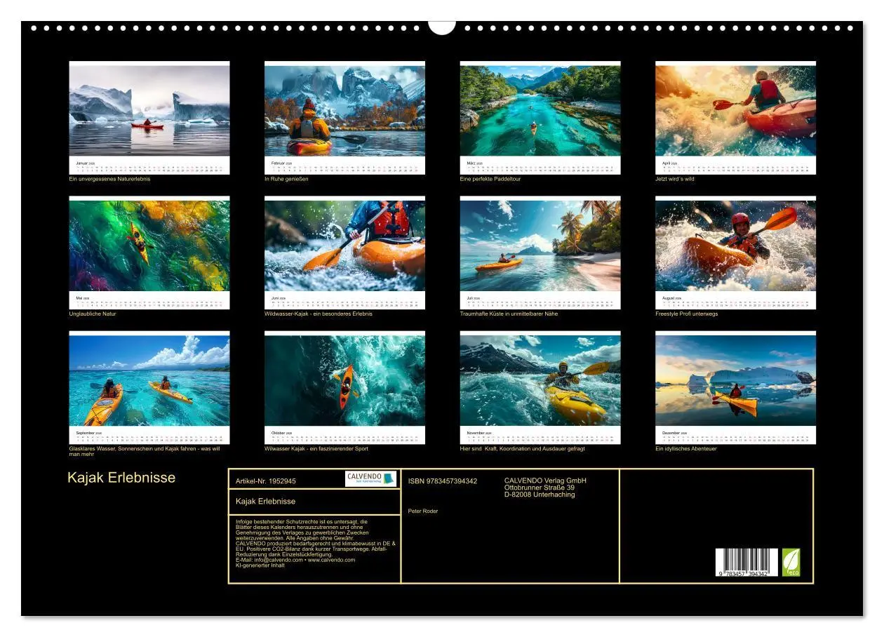 Bild: 9783457394342 | Kajak Erlebnisse (Wandkalender 2026 DIN A2 quer), CALVENDO...