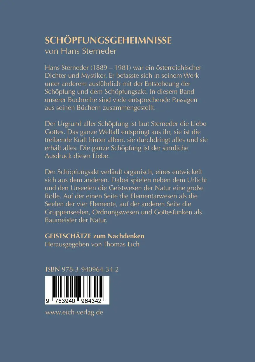 Rückseite: 9783940964342 | Schöpfungsgeheimnisse von Hans Sterneder | Thomas Eich | Taschenbuch