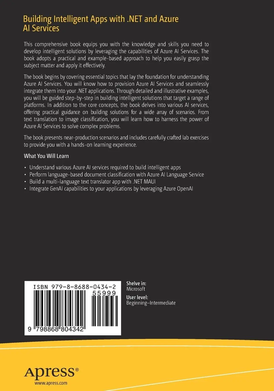 Rückseite: 9798868804342 | Building Intelligent Apps with .NET and Azure AI Services | Satapathi