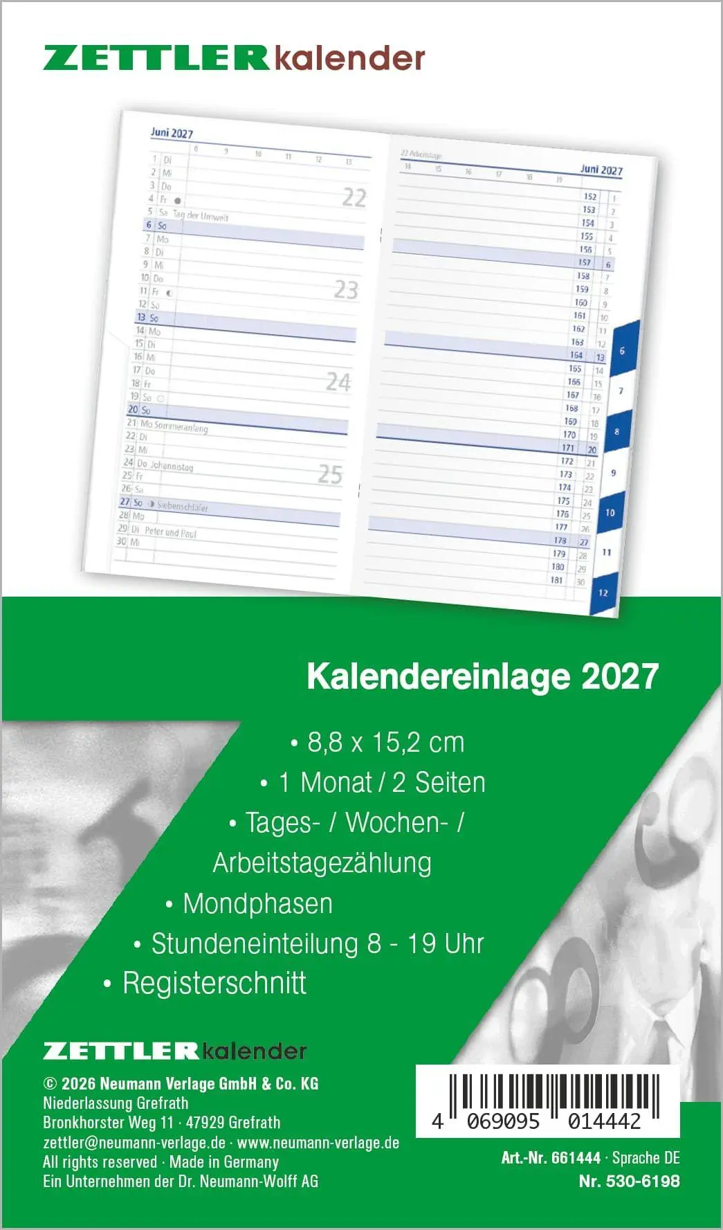 Kalenderersatzeinlage TP 1M/2S Registerschnitt 2027