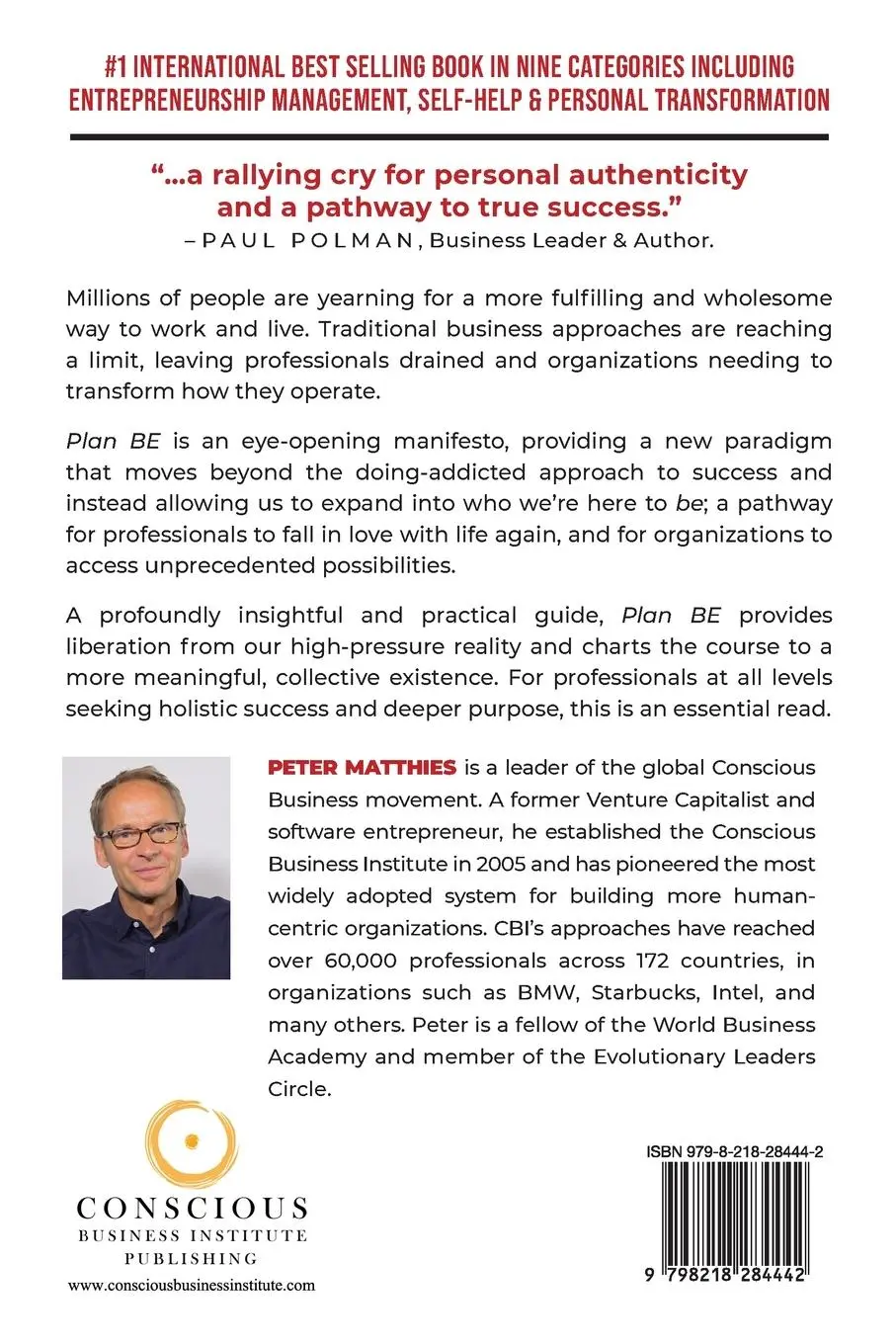 Rückseite: 9798218284442 | Plan BE | A Professional's Guide to Authentic Success | Peter Matthies
