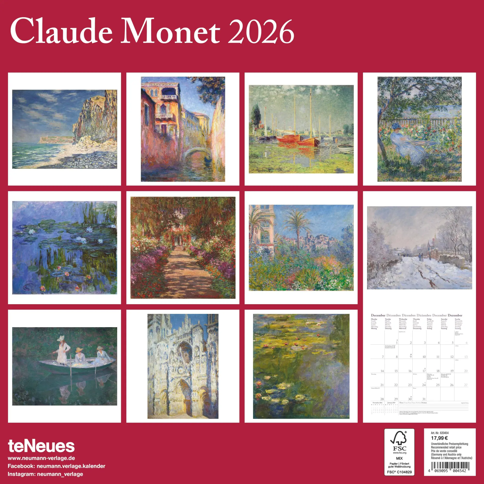 Rückseite: 4069095004542 | NEUMANNVERLAGE - Claude Monet 2026 Broschürenkalender, 30x30cm,...