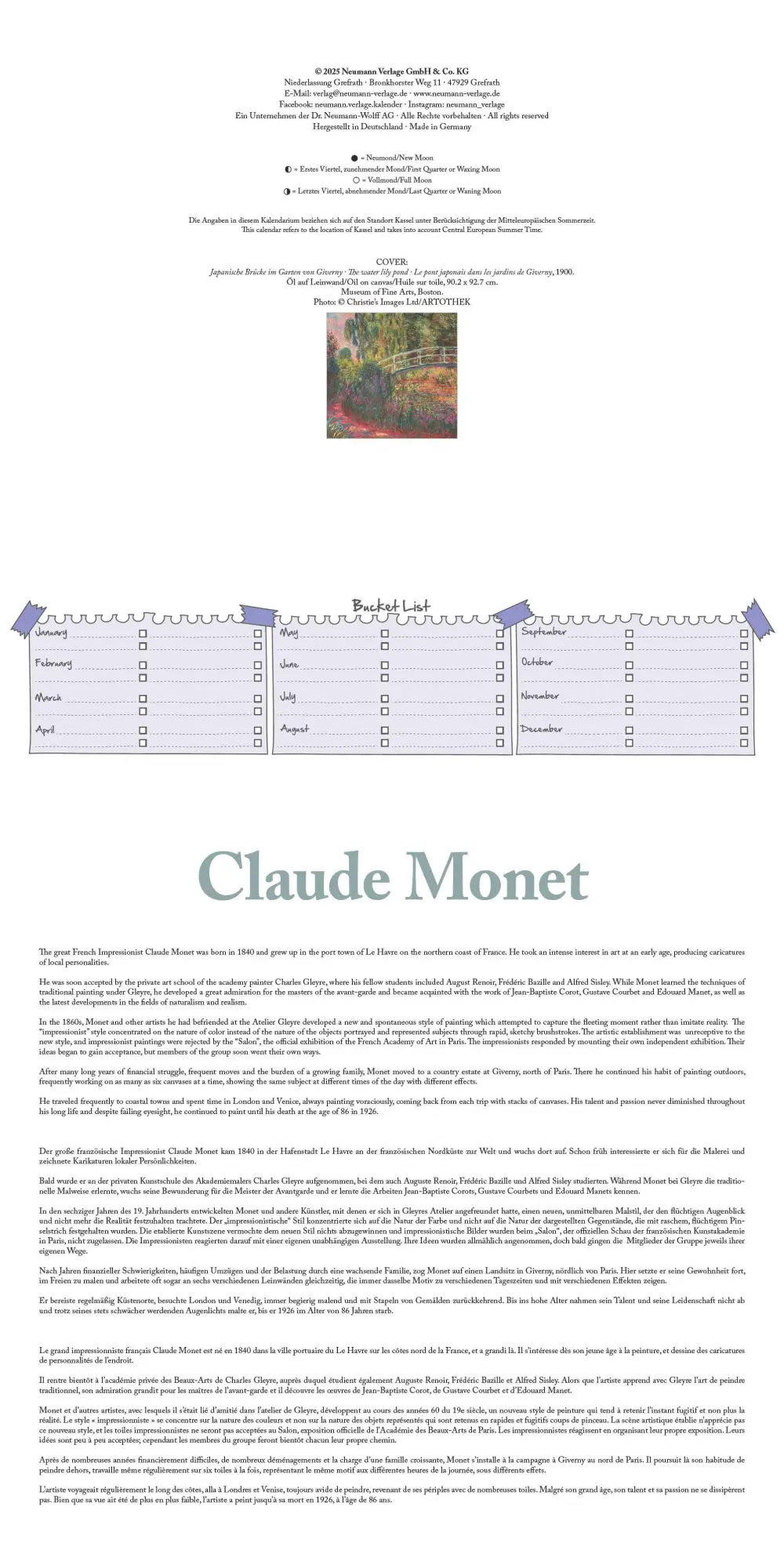 Bild: 4069095004542 | NEUMANNVERLAGE - Claude Monet 2026 Broschürenkalender, 30x30cm,...