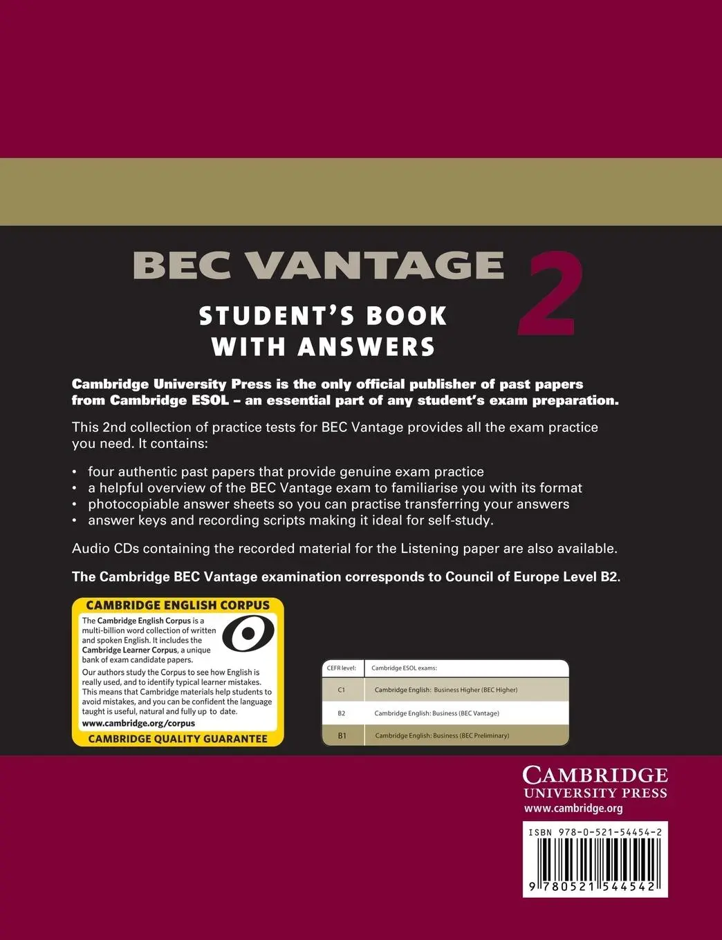 Rückseite: 9780521544542 | Cambridge BEC Vantage 2 Student's Book with Answers | Taschenbuch
