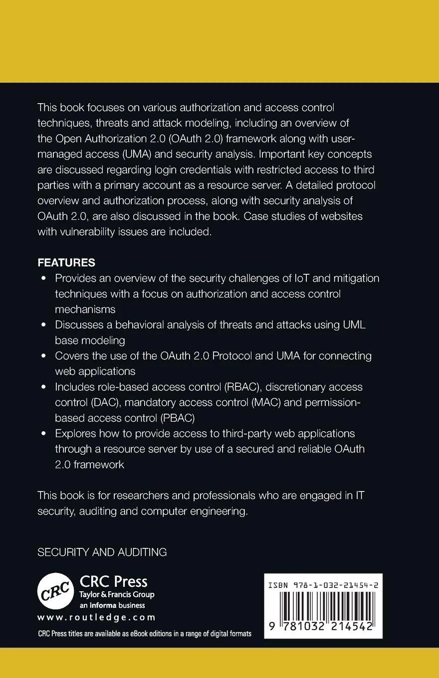 Rückseite: 9781032214542 | Authorization and Access Control | Parikshit N. Mahalle (u. a.) | Buch