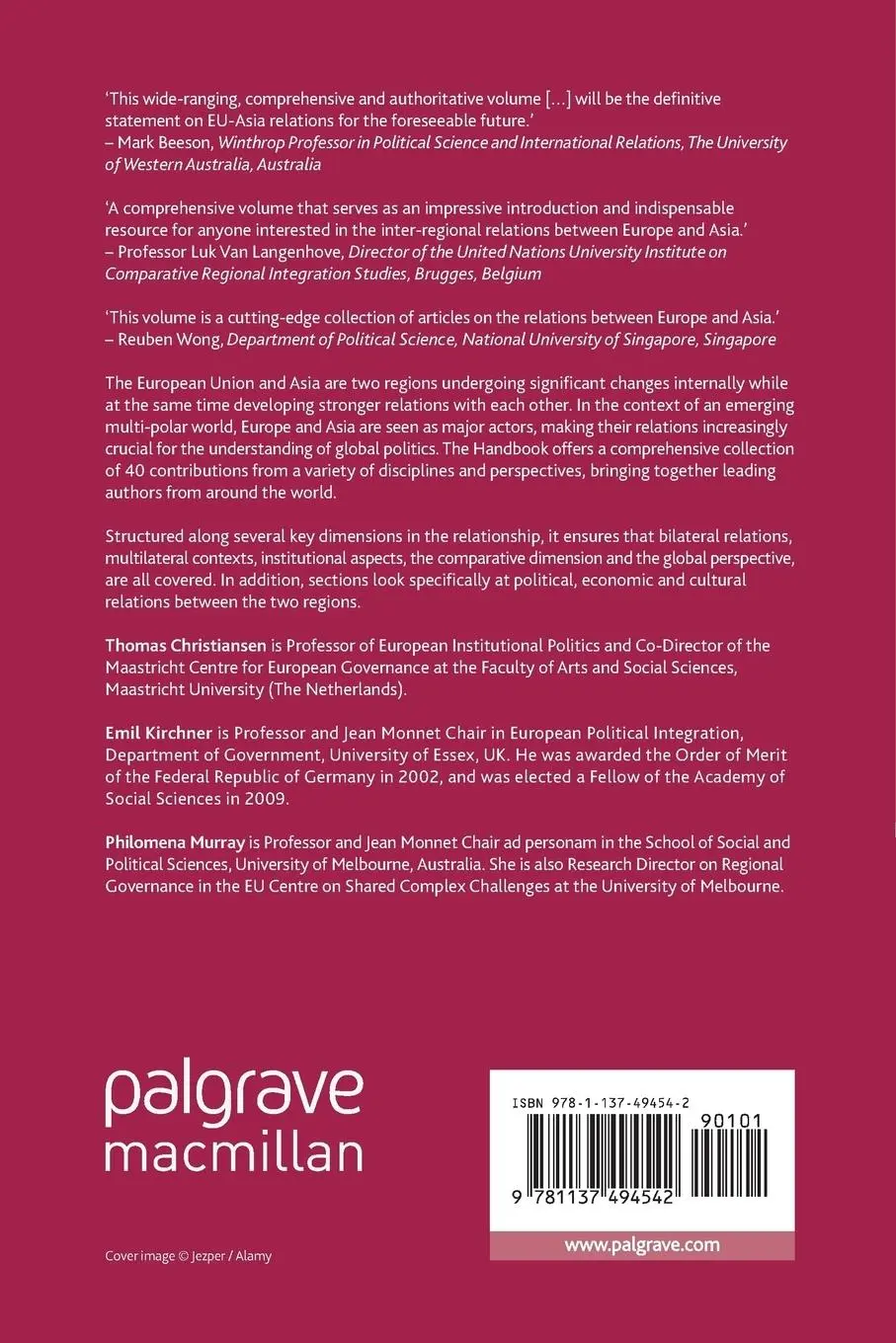 Rückseite: 9781137494542 | The Palgrave Handbook of EU-Asia Relations | Emil Kirchner (u. a.)