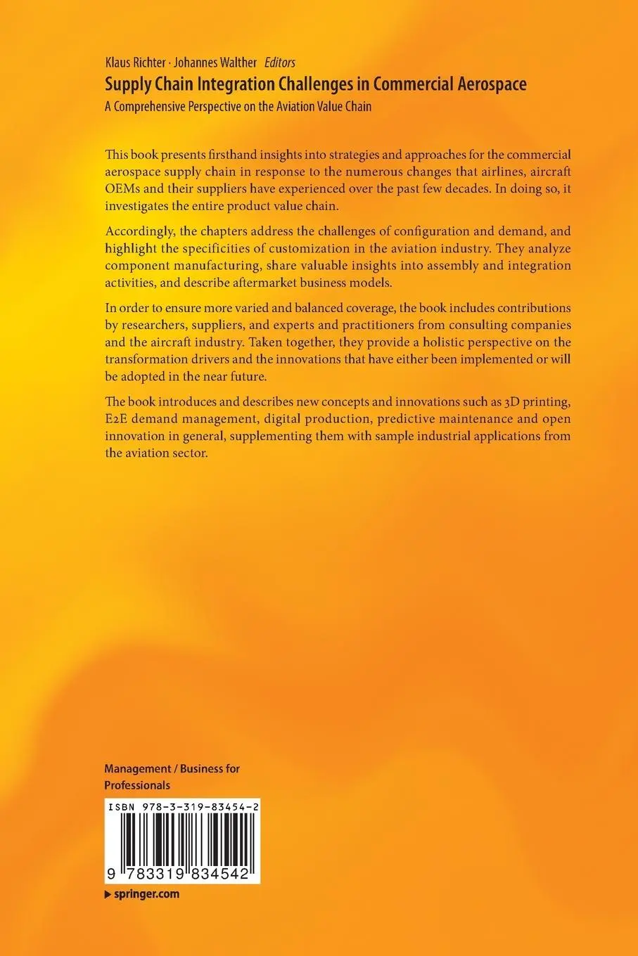 Rückseite: 9783319834542 | Supply Chain Integration Challenges in Commercial Aerospace | Buch