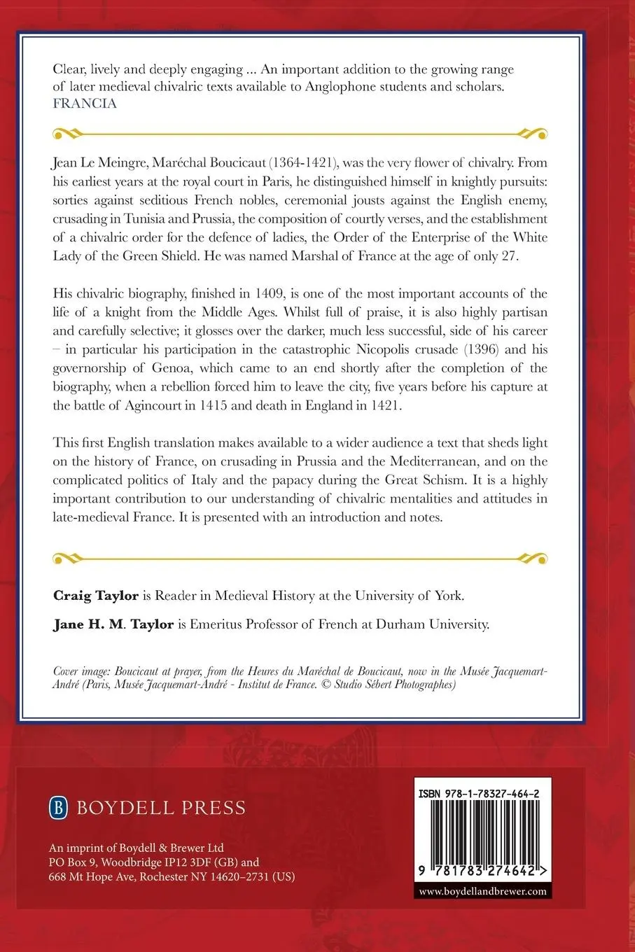 Rückseite: 9781783274642 | The Chivalric Biography of Boucicaut, Jean II Le Meingre | Taschenbuch