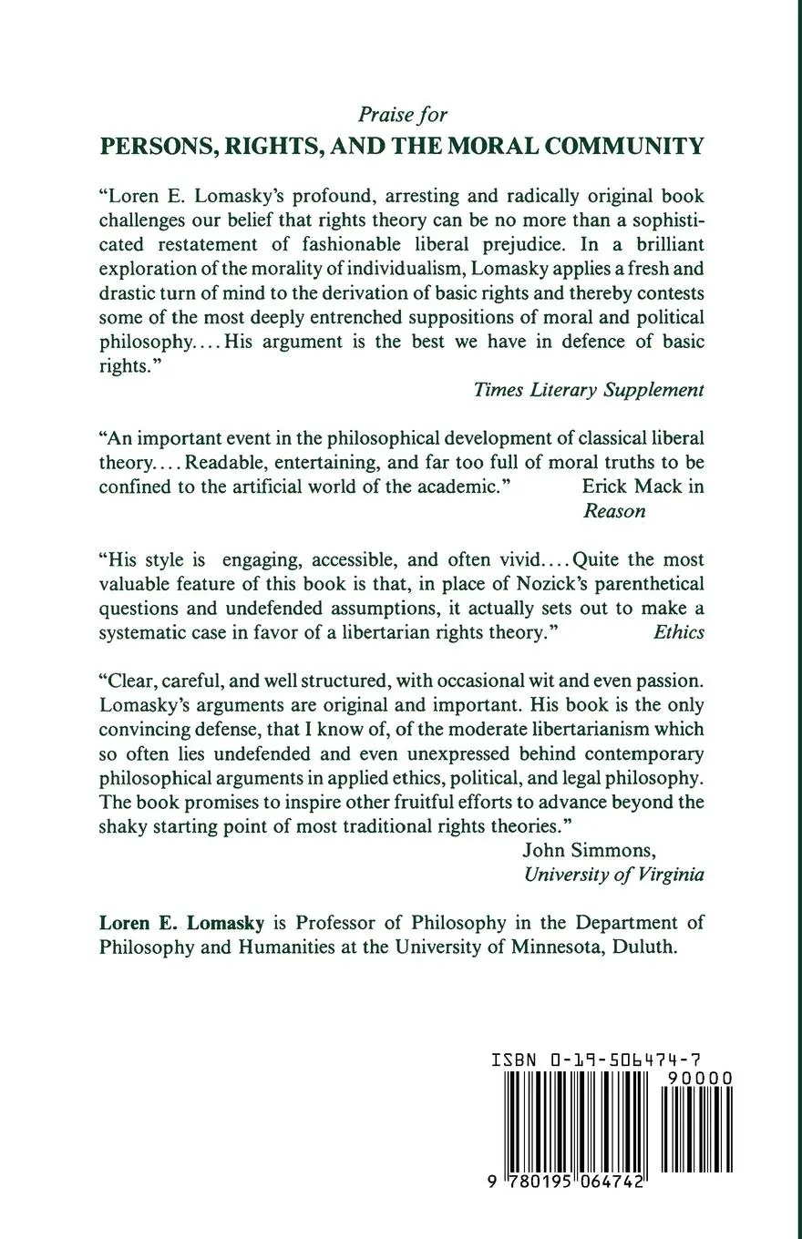 Rückseite: 9780195064742 | Persons, Rights, and the Moral Community | Loren E. Lomasky | Buch