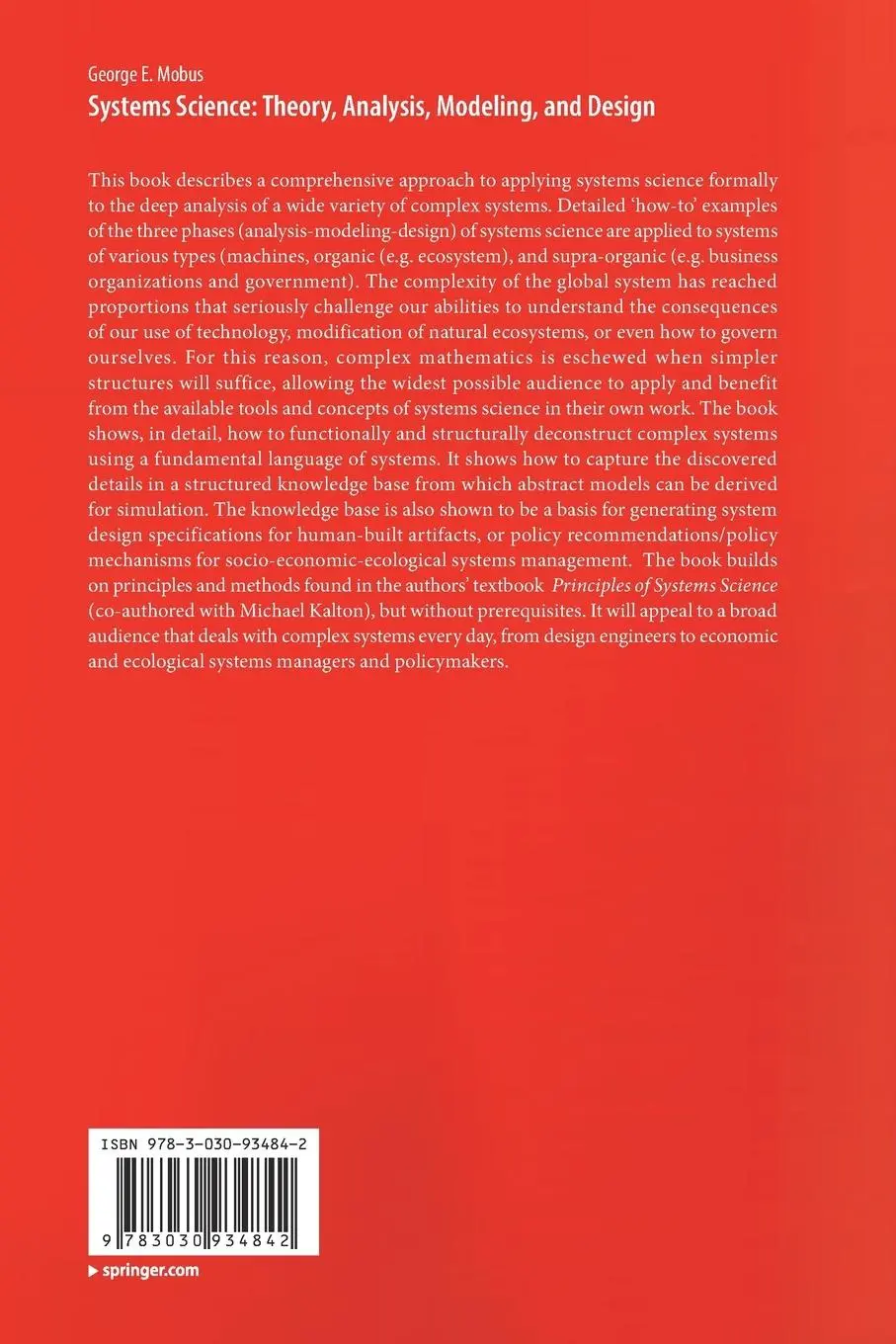 Rückseite: 9783030934842 | Systems Science: Theory, Analysis, Modeling, and Design | Mobus | Buch