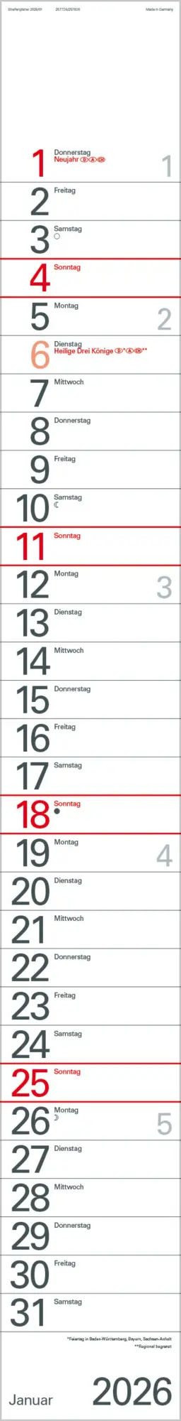 Bild: 9783731884842 | Streifenplaner Blau 2026 | Verlag Korsch | Kalender | 12 S. | Deutsch