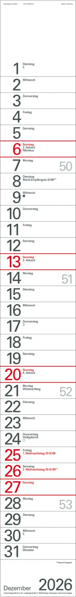 Bild: 9783731884842 | Streifenplaner Blau 2026 | Verlag Korsch | Kalender | 12 S. | Deutsch