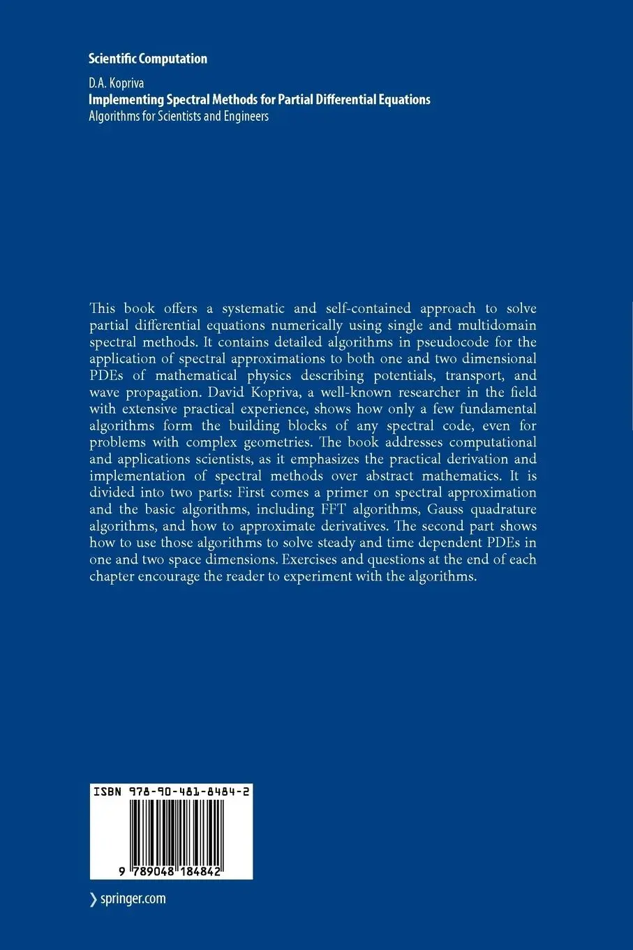 Rückseite: 9789048184842 | Implementing Spectral Methods for Partial Differential Equations