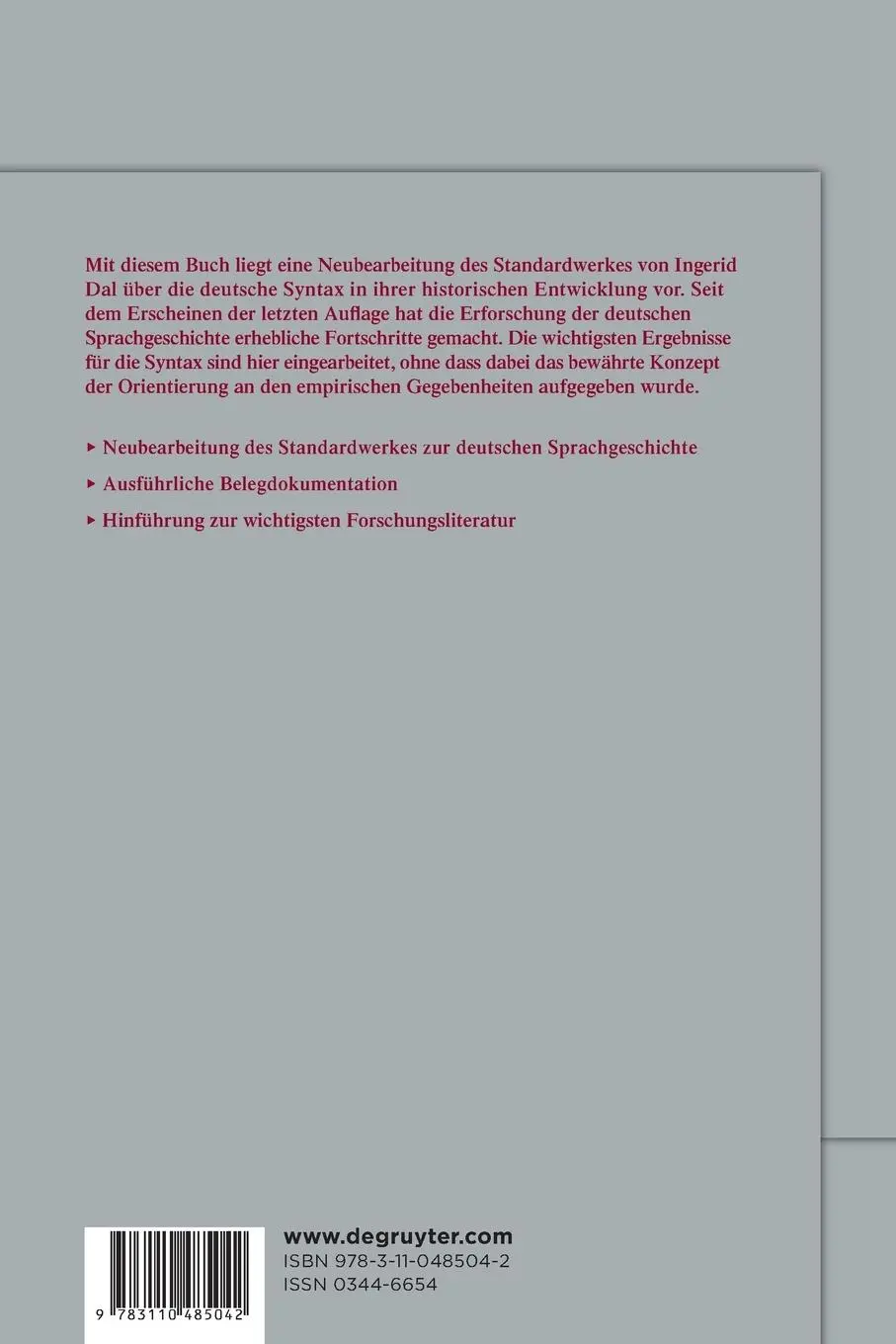 Rückseite: 9783110485042 | Kurze deutsche Syntax auf historischer Grundlage | Ingerid Dal | Buch