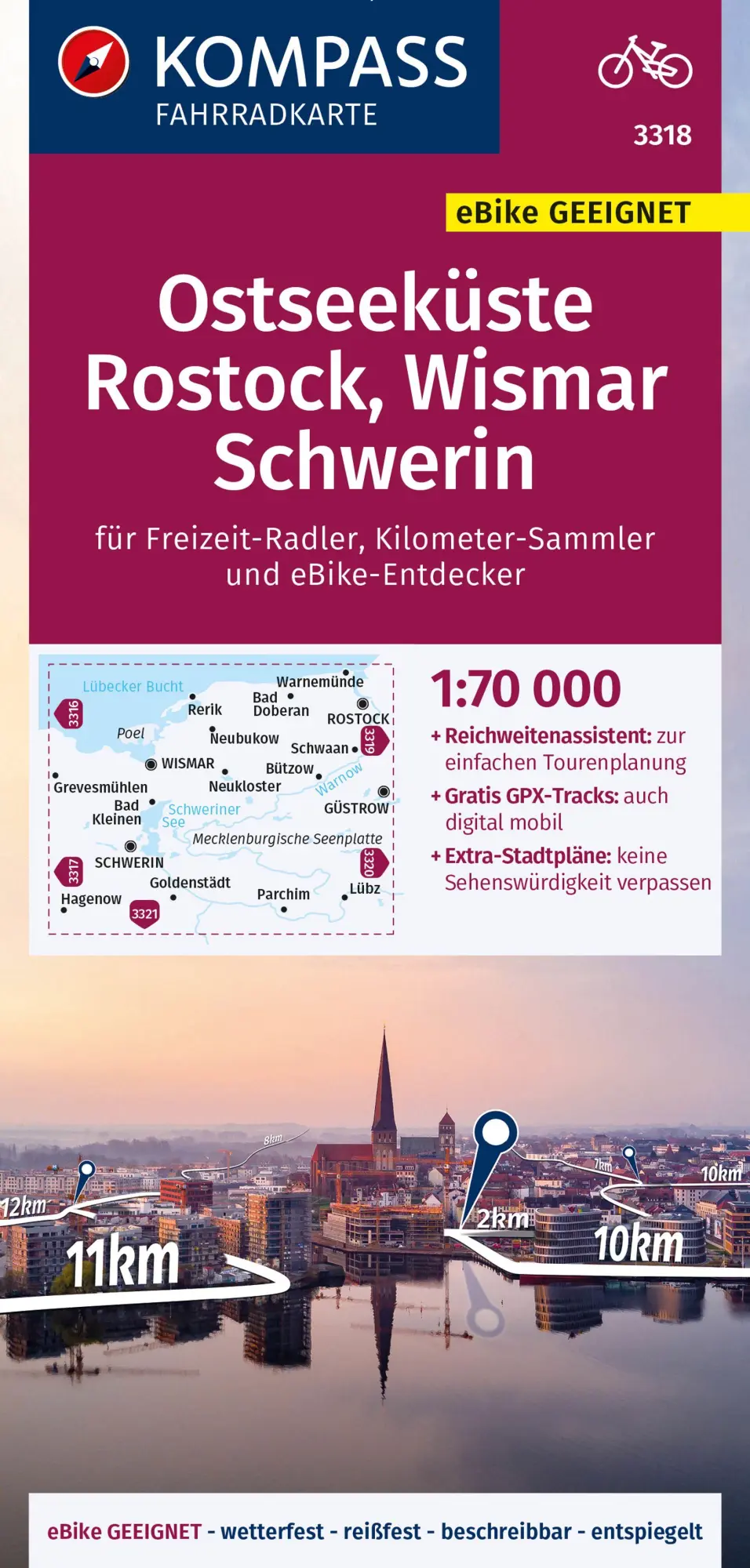 Cover: 9783991215042 | KOMPASS Fahrradkarte 3318 Ostseeküste, Rostock, Wismar, Schwerin...