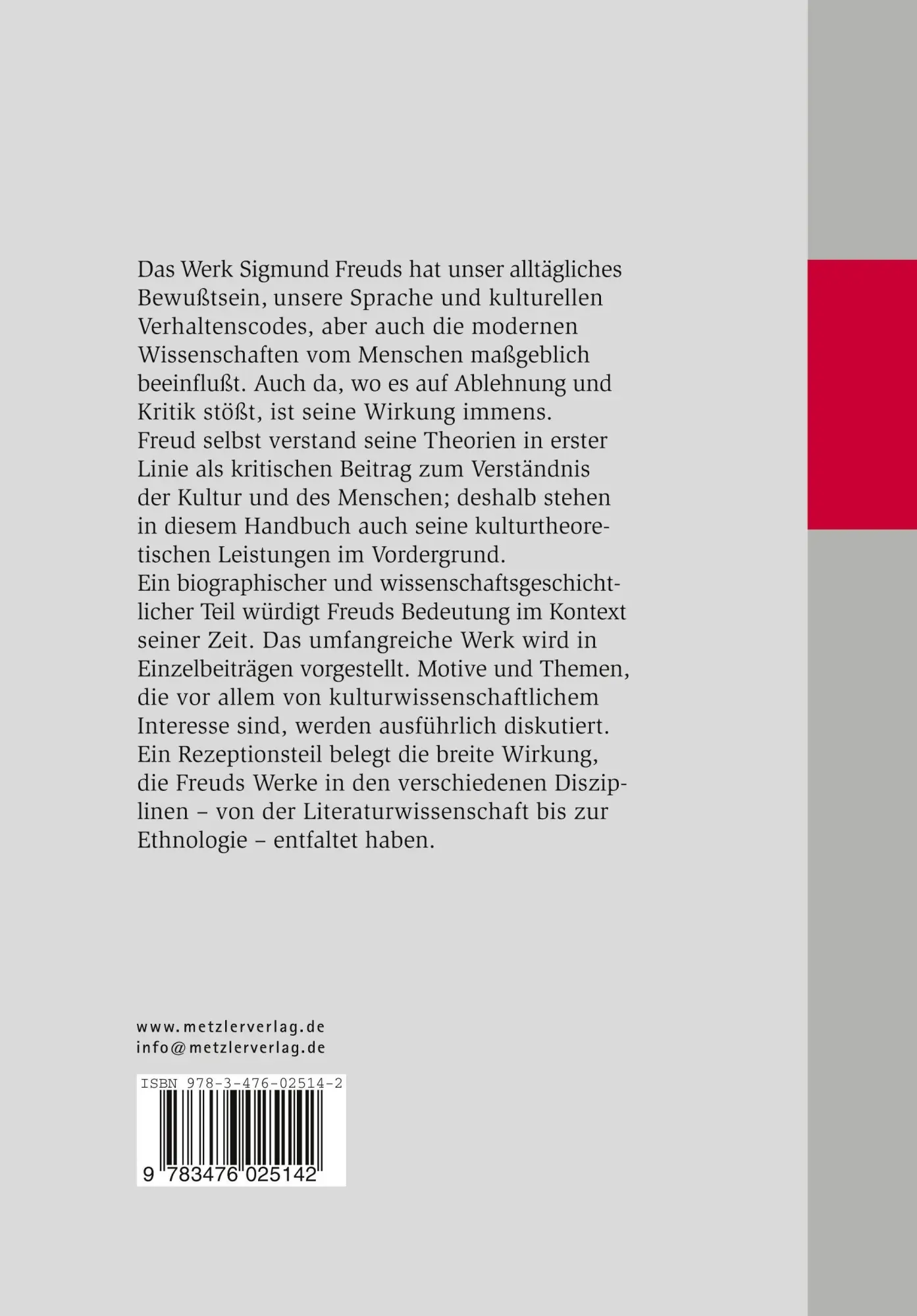 Rückseite: 9783476025142 | Freud-Handbuch | Leben - Werk - Wirkung | Hans-Martin Lohmann (u. a.)